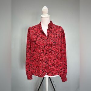 CLEARANCE! Vintage Red/Black Floral Blouse Size 8 VGUC